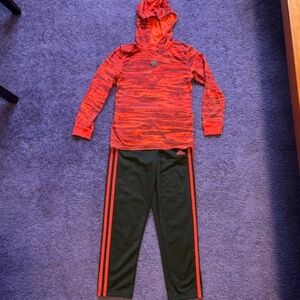 Boys Adidas red and black hooded long sleeve and pant matching set - Size 7